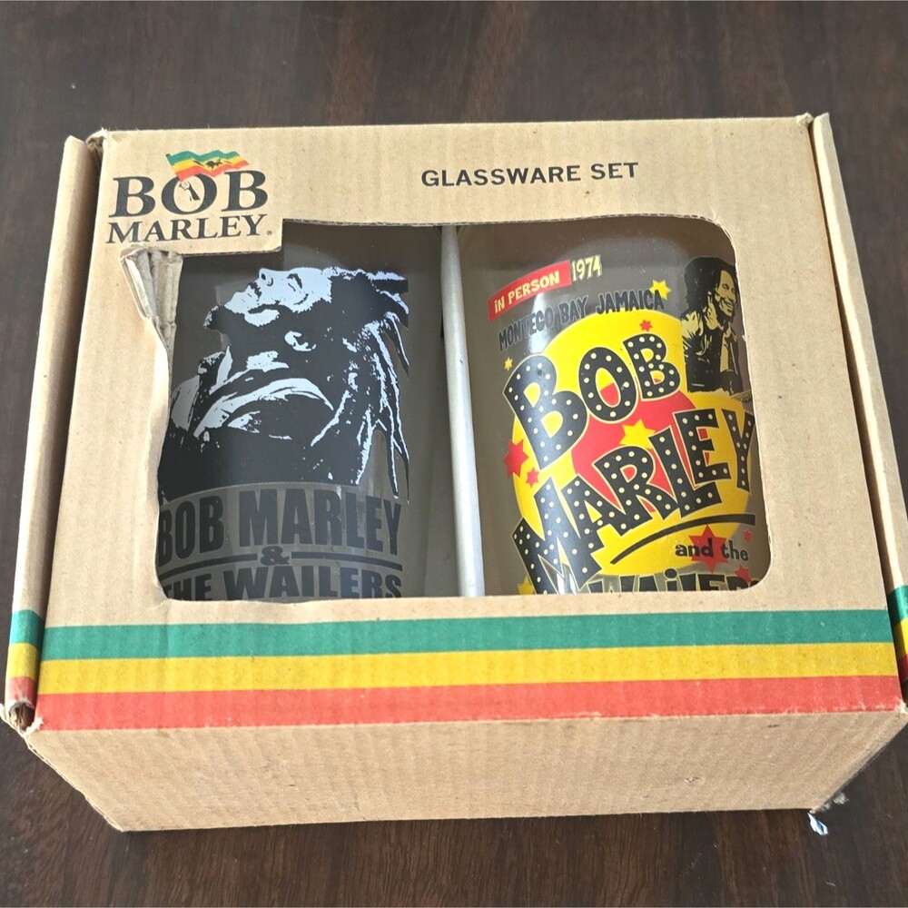 Bob Marley 2-Piece 16 oz Decorated Drinking Glass Set Graphic Print Hand Wash